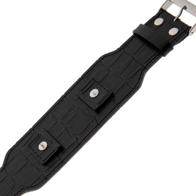 Gilden Gator-Grain Calfskin Leather Cuff Watch Band Bracelet FC30 (Fits watch lugs 18-24 mm, Black) - Image 2